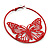 Red Filigree Butterfly Metal Hoop Earrings - 6cm Diameter - view 3