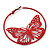 Red Filigree Butterfly Metal Hoop Earrings - 6cm Diameter - view 4