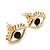 Teen Gold Plated 'Eyes' With Black Crystal Stud Earrings - 14mm Width - view 4
