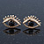 Teen Gold Plated 'Eyes' With Black Crystal Stud Earrings - 14mm Width - view 2