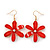 Red Acrylic 'Daisy' Drop Earrings In Gold Plating - 50mm Length - view 4