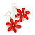 Red Acrylic 'Daisy' Drop Earrings In Gold Plating - 50mm Length
