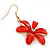 Red Acrylic 'Daisy' Drop Earrings In Gold Plating - 50mm Length - view 3