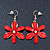 Red Acrylic 'Daisy' Drop Earrings In Gold Plating - 50mm Length - view 5