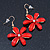 Red Acrylic 'Daisy' Drop Earrings In Gold Plating - 50mm Length - view 2