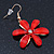 Red Acrylic 'Daisy' Drop Earrings In Gold Plating - 50mm Length - view 6