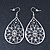 Burn Silver Marcasite Filigree Diamante Teardrop Earrings - 68mm Length