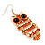 Orange Enamel 'Owl' Drop Earrings In Gold Plating - 7cm Length - view 4