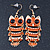 Orange Enamel 'Owl' Drop Earrings In Gold Plating - 7cm Length - view 2