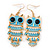 Light Blue Enamel 'Owl' Drop Earrings In Gold Plating - 7cm Length - view 2