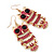 Magenta Enamel 'Owl' Drop Earrings In Gold Plating - 7cm Length - view 2