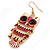 Magenta Enamel 'Owl' Drop Earrings In Gold Plating - 7cm Length - view 3
