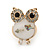 Funky White Enamel Crystal 'Owl' Stud Earrings In Gold Plating - 18mm Length - view 3