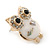 Funky White Enamel Crystal 'Owl' Stud Earrings In Gold Plating - 18mm Length - view 4