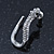 Sleek Diamante 'Snake' Stud Earrings In Rhodium Plating - 25mm Length - view 7