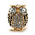 Clear Crystal Black Enamel 'Owl' Stud Earrings In Gold Plating - 18mm Length - view 4