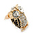 Clear Crystal Black Enamel 'Owl' Stud Earrings In Gold Plating - 18mm Length - view 5