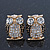 Clear Crystal Black Enamel 'Owl' Stud Earrings In Gold Plating - 18mm Length