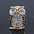 Clear Crystal Black Enamel 'Owl' Stud Earrings In Gold Plating - 18mm Length - view 3