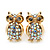 Small AB Crystal 'Owl' Stud Earrings In Gold Plating - 18mm Length - view 3