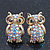 Small AB Crystal 'Owl' Stud Earrings In Gold Plating - 18mm Length