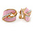 Baby Pink Enamel, Crystal Knot Clip On Earrings In Gold Tone - 15mm L - view 2