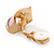 Baby Pink Enamel, Crystal Knot Clip On Earrings In Gold Tone - 15mm L - view 4