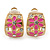 C-shape Crystal, Pink Enamel Floral Clip On Earrings In Gold Tone - 16mm L - view 7