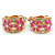 C-shape Crystal, Pink Enamel Floral Clip On Earrings In Gold Tone - 16mm L - view 6