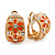 C-shape Crystal, Orange Enamel Floral Clip On Earrings In Gold Tone - 16mm L