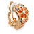 C-shape Crystal, Orange Enamel Floral Clip On Earrings In Gold Tone - 16mm L - view 3