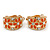 C-shape Crystal, Orange Enamel Floral Clip On Earrings In Gold Tone - 16mm L - view 4