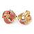 Gold Tone Pink Enamel 'Knot' Clip On Earrings - 18mm D - view 2
