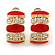 Gold Plated Red Enamel Crystal C Shape Clip On Earrings - 20mm Length - view 2