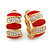 Gold Plated Red Enamel Crystal C Shape Clip On Earrings - 20mm Length