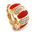 Gold Plated Red Enamel Crystal C Shape Clip On Earrings - 20mm Length - view 3