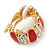Gold Plated Red Enamel Crystal C Shape Clip On Earrings - 20mm Length - view 4