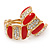 Gold Plated Red Enamel Crystal C Shape Clip On Earrings - 20mm Length - view 5