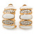 Gold Plated White Enamel Crystal C Shape Clip On Earrings - 20mm Length - view 5