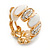 Gold Plated White Enamel Crystal C Shape Clip On Earrings - 20mm Length - view 2