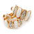 Gold Plated White Enamel Crystal C Shape Clip On Earrings - 20mm Length - view 4