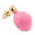 Teen Baby Pink Enamel Dome Shaped Stud Earrings In Gold Plating - 20mm Length - view 3