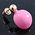 Teen Baby Pink Enamel Dome Shaped Stud Earrings In Gold Plating - 20mm Length - view 4