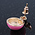 Teen Baby Pink Enamel Dome Shaped Stud Earrings In Gold Plating - 20mm Length - view 5