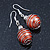 Silver Tone Apricot Faux Pearl Drop Earrings - 4cm Drop - view 3