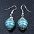 Silver Tone Light Blue Faux Pearl Drop Earrings - 4cm Drop - view 3