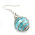 Silver Tone Light Blue Faux Pearl Drop Earrings - 4cm Drop - view 7