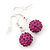 Magenta Crystal 'Ball' Drop Earrings In Silver Plating - 35mm Length - view 3