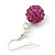 Magenta Crystal 'Ball' Drop Earrings In Silver Plating - 35mm Length - view 6
