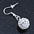 White Crystal 'Ball' Drop Earrings In Silver Plating - 35mm Length - view 5